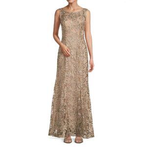 Alex Evenings Illusion Round Neck Sleeveless Embroidered Dress